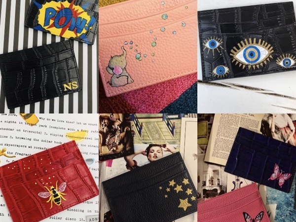 Hand-painted Leather Card Wallets & Travel Pouches